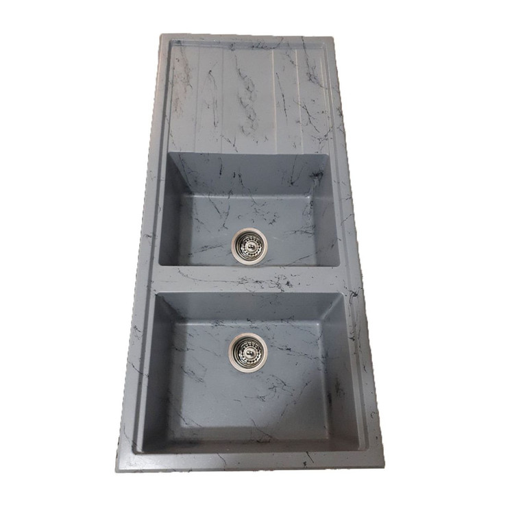 سینک گرانیتی لوتوس مدل ماربل گری سایز 115×50 دو لگنه توکار همراه با سیفون