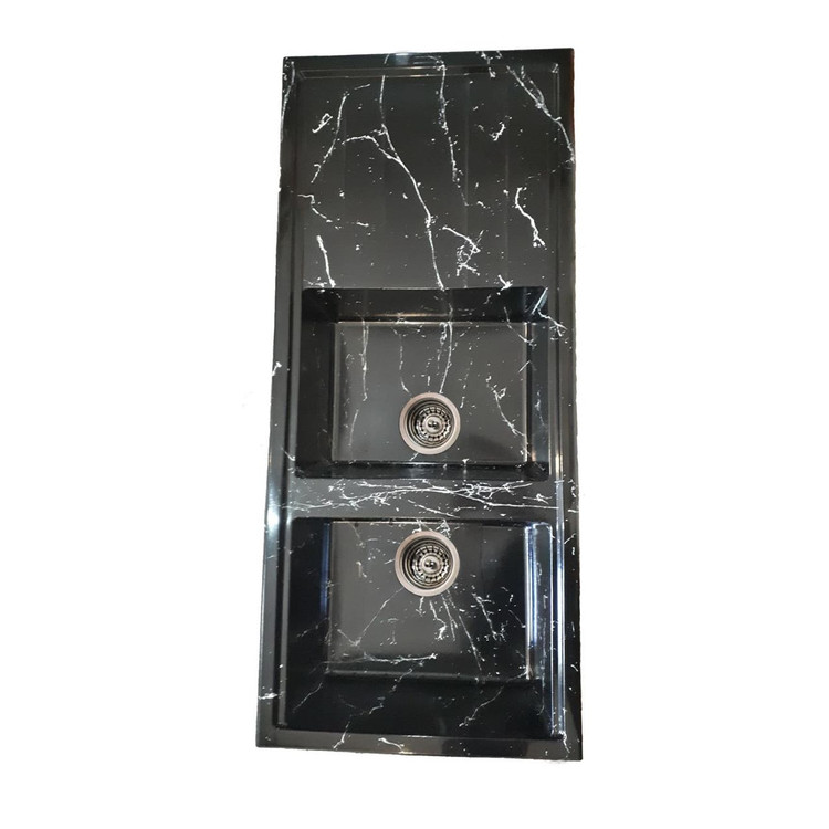سینک گرانیتی لوتوس مدل مشکی مرمری سایز 115×50 دو لگنه توکار همراه با سیفون درجه یک